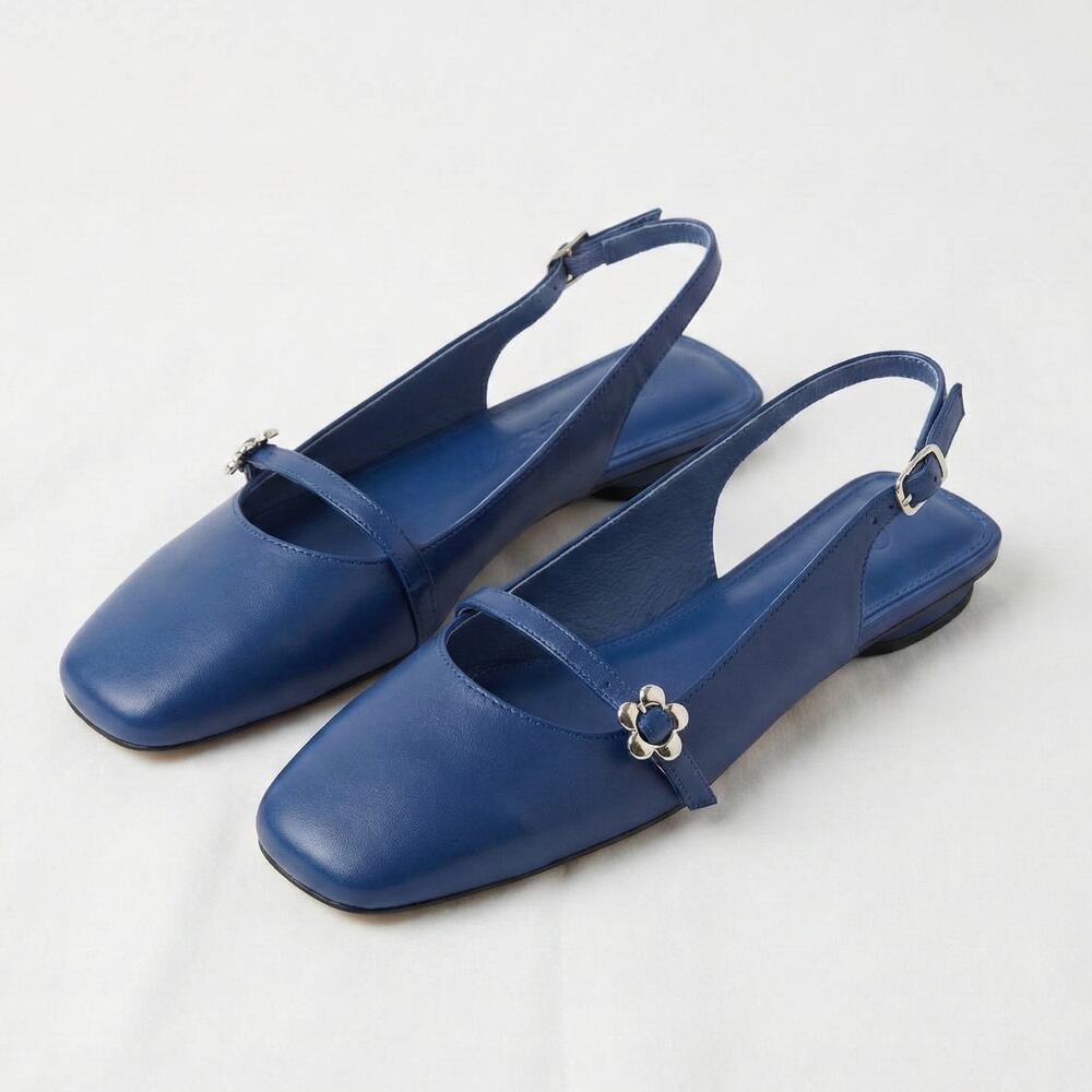 Lisa Says Gah Navy Square Toe Slingback Mary Jane Flats Size 9 Never Worn ✨